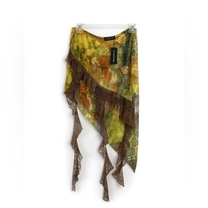 PrettyLittleThing Desigual Floral Asymmetrical Skirt - Yellow and Brown